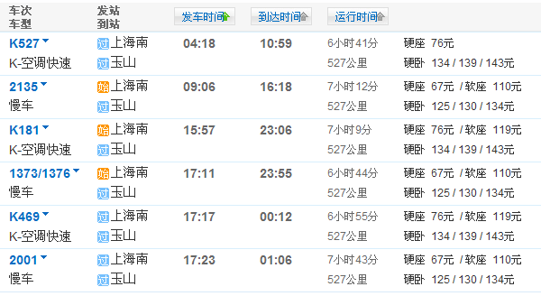 上海到三清山火车时刻表